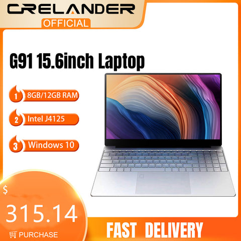 CRELANDER Laptop 15.6 Inch 12GB RAM 128GB/256GB/512GB/1TB SSD Intel J4125 Windows 10 Notebook Computer Pc Portable