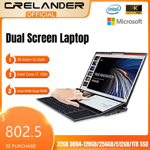 New Arrivals Dual Screen Laptop Core i7 10th Generation Touch Screen Gaming Laptop PC Portable Notebook Computer Crelander