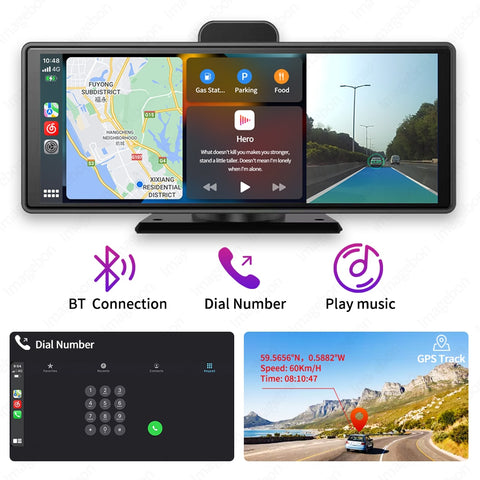 New 10.26" 4K Car DVR Wireless CarPlay Android Auto ADAS WiFi AUX Dash Cam GPS FM Rearview Camera Video Recorder Dashboard